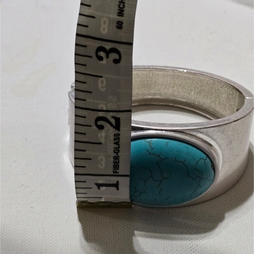 Vintage Turquoise And Silver Statement Large Hing… - image 6